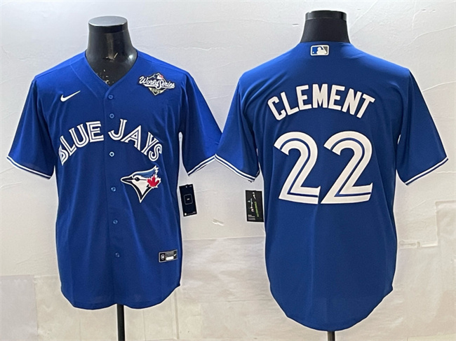 Men's Toronto Blue Jays #22 Ernie Clement Royal 2025 World Series Cool Base Stitched Baseball Jersey Men's Toronto Blue Jays #22 Ernie Clement Royal 2025 World Series Cool Base Stitched Baseball Jersey